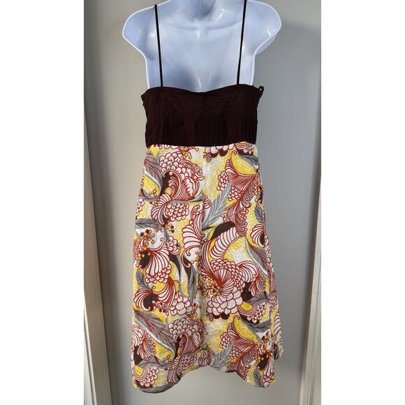 VTG 90s Y2K Intrigue Babydoll Dress Womens 10 Brown Floral Retro Geo Made In USA - Picture 5 of 15